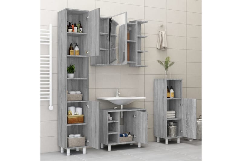 beBasic Spegelskåp för badrum Grå Sonoma 80x20,5x64 cm konstruerat trä - Grey - Hus & renovering - Kök & bad - Badrum - Badrumsmöbler & badrumsinredning - Spegelskåp badrum