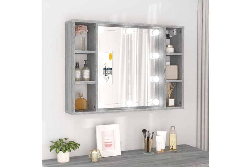 beBasic Spegelskåp med LED grå sonoma 76x15x55 cm - Grey - Hus & renovering - Kök & bad - Badrum - Badrumsmöbler & badrumsinredning - Spegelskåp badrum