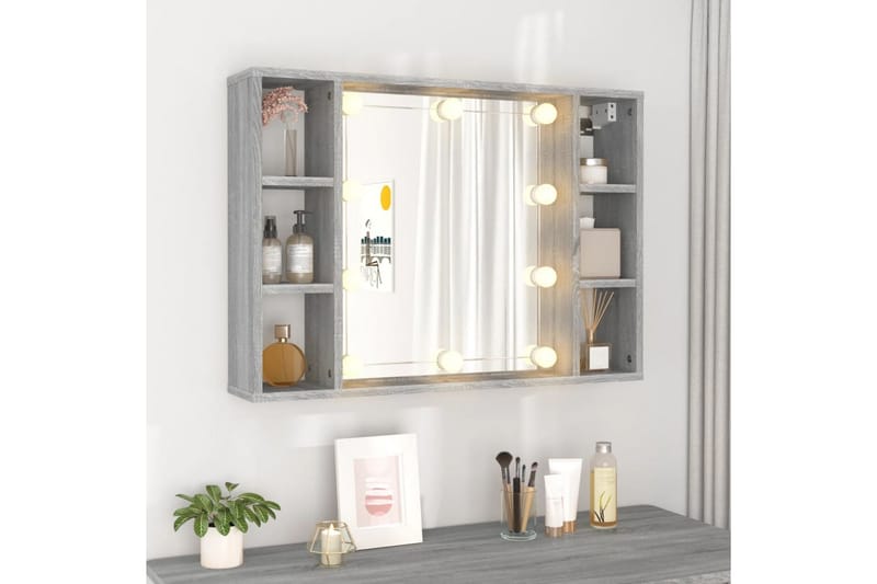 beBasic Spegelskåp med LED grå sonoma 76x15x55 cm - Grey - Spegelskåp badrum