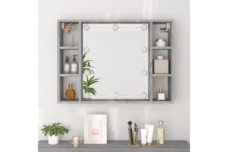 beBasic Spegelskåp med LED grå sonoma 76x15x55 cm - Grey - Hus & renovering - Kök & bad - Badrum - Badrumsmöbler & badrumsinredning - Spegelskåp badrum