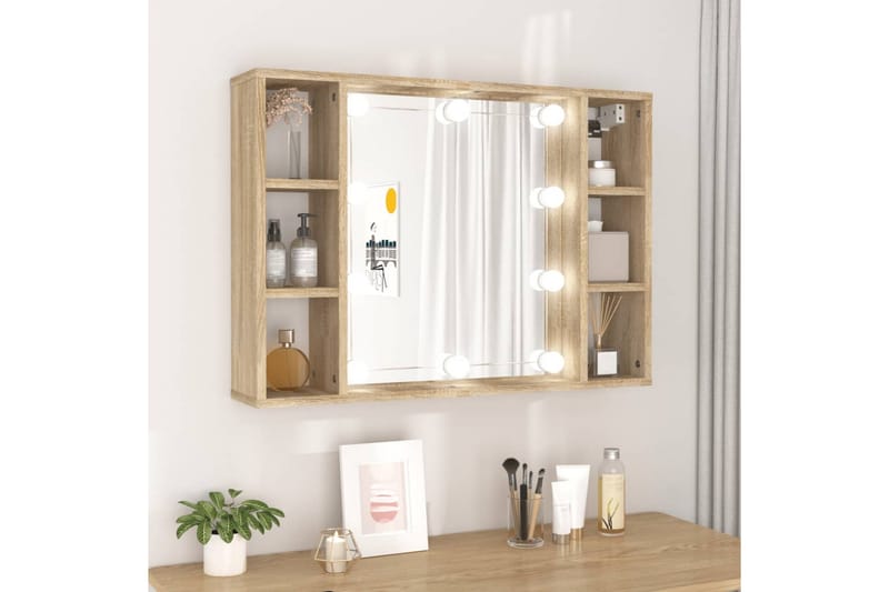 beBasic Spegelskåp med LED sonoma-ek 76x15x55 cm - Brown - Spegelskåp badrum