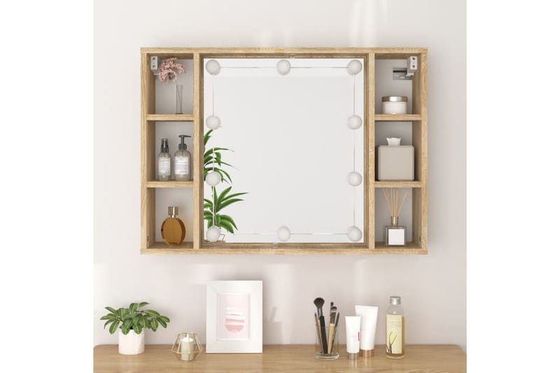 beBasic Spegelskåp med LED sonoma-ek 76x15x55 cm - Brown - Hus & renovering - Kök & bad - Badrum - Badrumsmöbler & badrumsinredning - Spegelskåp badrum