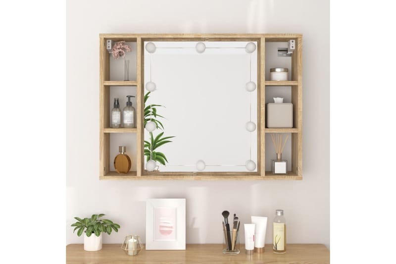 beBasic Spegelskåp med LED sonoma-ek 76x15x55 cm - Brown - Spegelskåp badrum