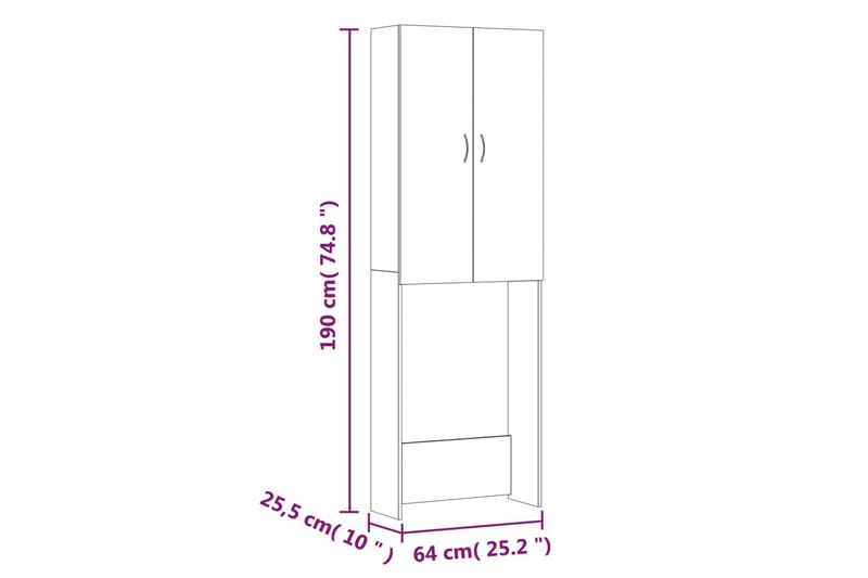 beBasic Tvättmaskinsskåp grå sonoma 64x25,5x190 cm - Badrumsskåp