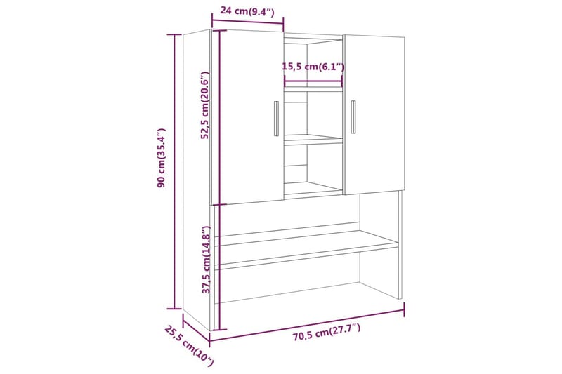 beBasic Tvättmaskinsskåp grå sonoma 70,5x25,5x90 cm - Hus & renovering - Kök & bad - Badrum - Badrumsmöbler & badrumsinredning - Badrumsskåp