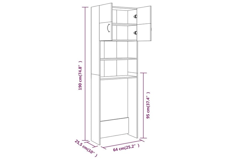 beBasic Tvättmaskinsskåp rökfärgad ek 64x25,5x190 cm - Badrumsskåp