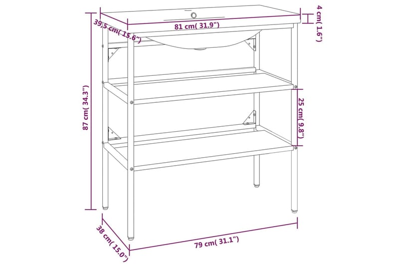 beBasic Tvättställsram med inbyggt handfat vit järn - White - Hus & renovering - Kök & bad - Badrum - Badrumsmöbler & badrumsinredning - Badrumsskåp