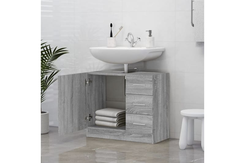 beBasic Tvättställsskåp Grå Sonoma 63x30x54 cm konstruerat trä - Grey - Hus & renovering - Kök & bad - Badrum - Badrumsmöbler & badrumsinredning - Badrumsskåp