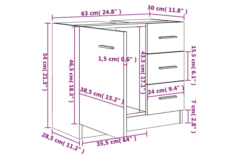 beBasic Tvättställsskåp Grå Sonoma 63x30x54 cm konstruerat trä - Grey - Hus & renovering - Kök & bad - Badrum - Badrumsmöbler & badrumsinredning - Badrumsskåp