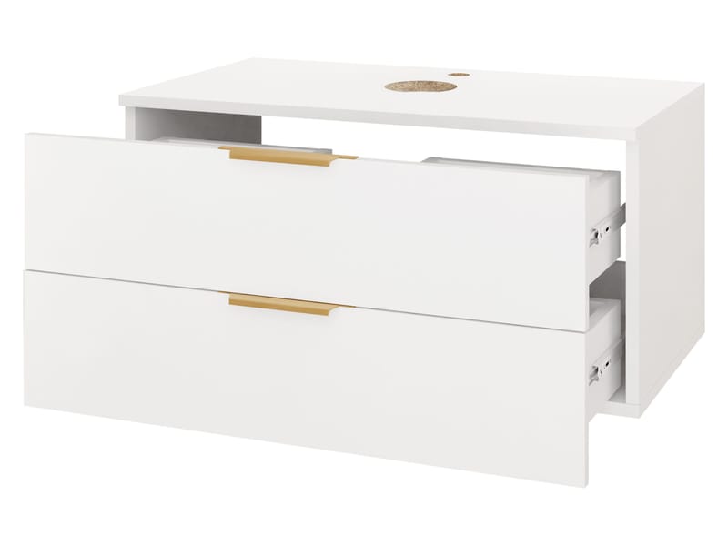 Brig Badrumskommod - Mattvit med guldfärgade handtag - Hus & renovering - Kök & bad - Badrum - Badrumsmöbler & badrumsinredning - Badrumsförvaring