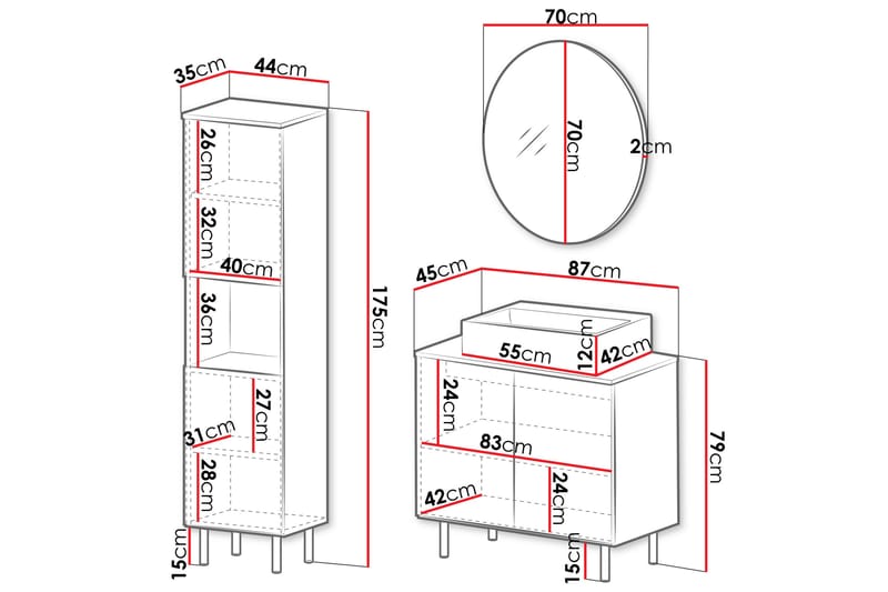 Casa Komplett möbelpaket - Svart - Hus & renovering - Kök & bad - Badrum - Badrumsmöbler & badrumsinredning - Kompletta möbelpaket badrum
