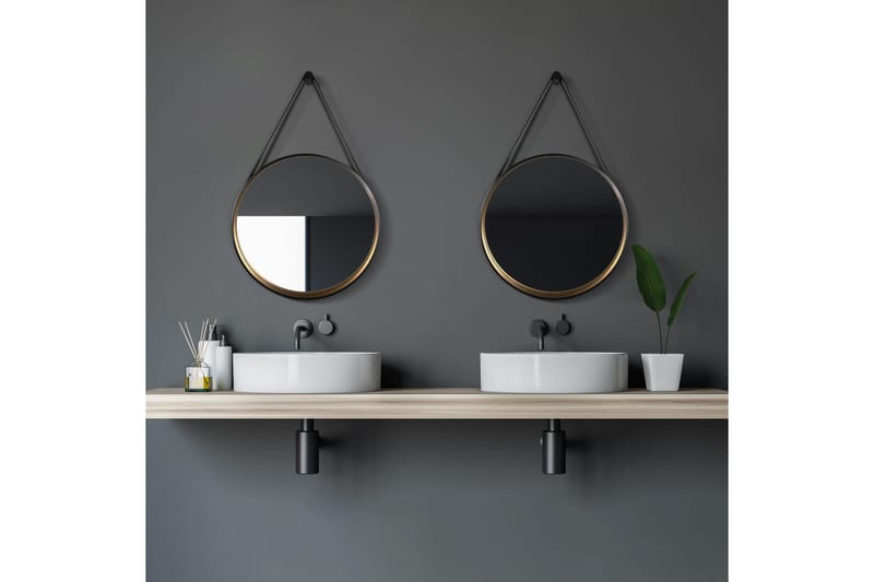 Djupqvior Spegel 55x55 cm Rund - Svart/Guld - Hus & renovering - Kök & bad - Badrum - Badrumsmöbler & badrumsinredning - Badrumsspegel