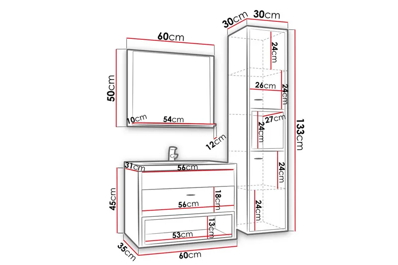 Ekomi Möbelset för Badrum 133 cm - Hus & renovering - Kök & bad - Badrum - Badrumsmöbler & badrumsinredning - Kompletta möbelpaket badrum