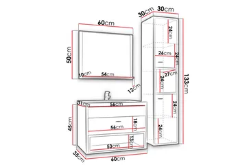 Ekomi Möbelset för Badrum 133 cm - Hus & renovering - Kök & bad - Badrum - Badrumsmöbler & badrumsinredning - Kompletta möbelpaket badrum