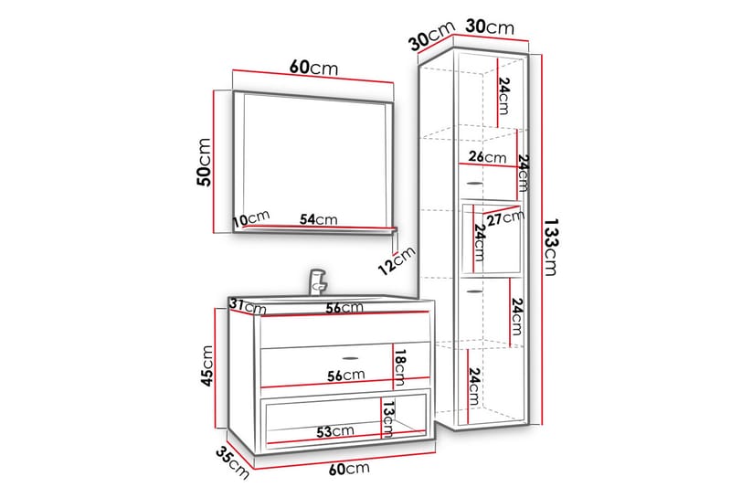 Ekomi Möbelset för Badrum 133 cm - Hus & renovering - Kök & bad - Badrum - Badrumsmöbler & badrumsinredning - Kompletta möbelpaket badrum