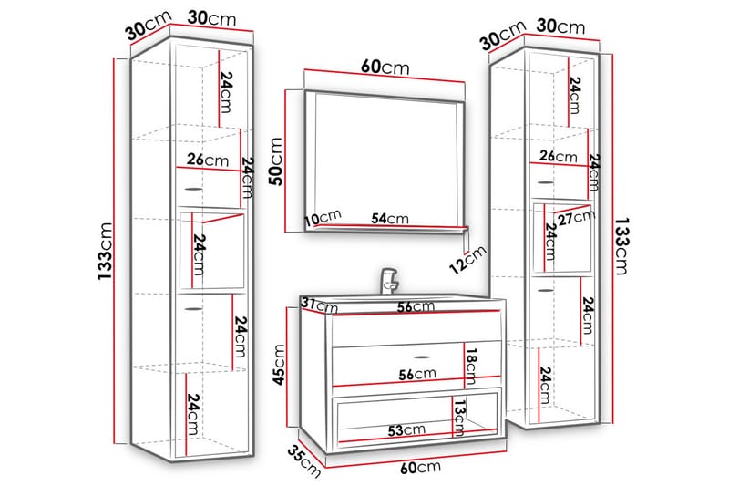 Ekomi Möbelset för Badrum 133 cm - Hus & renovering - Kök & bad - Badrum - Badrumsmöbler & badrumsinredning - Kompletta möbelpaket badrum