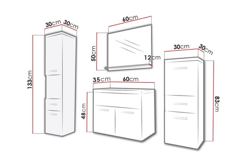 Ericka Badrumsset - Vit/Högglans - Hus & renovering - Kök & bad - Badrum - Badrumsmöbler & badrumsinredning - Kompletta möbelpaket badrum