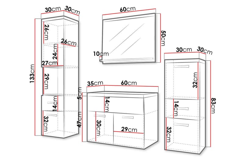 Ericka Möbelset för Badrum 133 cm - Hus & renovering - Kök & bad - Badrum - Badrumsmöbler & badrumsinredning - Kompletta möbelpaket badrum