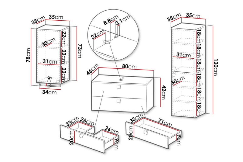 Glenndale Badrumsmöbelset - Grå - Kompletta möbelpaket badrum
