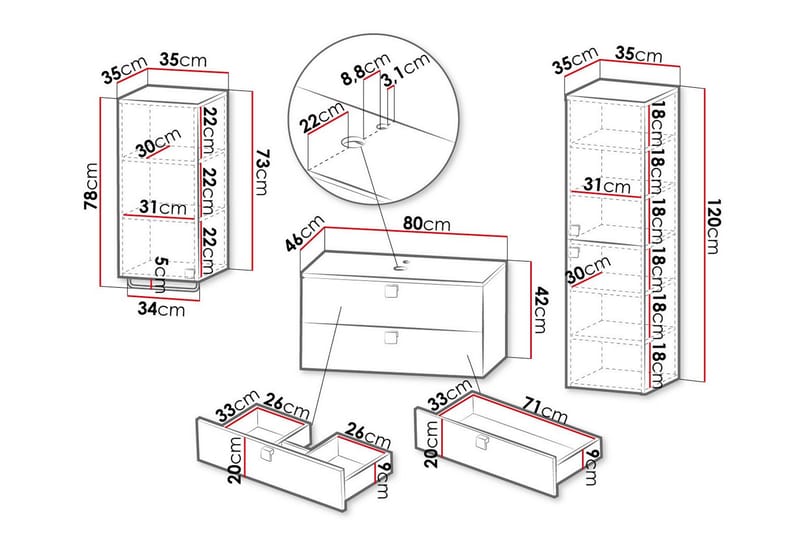 Glenndale Badrumsmöbelset - Vit - Kompletta möbelpaket badrum
