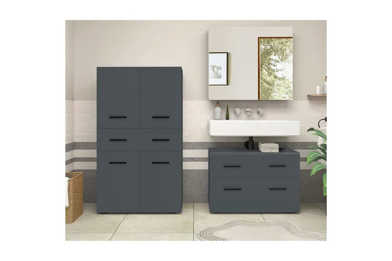 Högskåp till badrum Loft24 Malika Högskåp till Badrum 130x76x35 cm Grå - Hus & renovering - Kök & bad - Badrum - Badrumsmöbler & badrumsinredning - Badrumsskåp