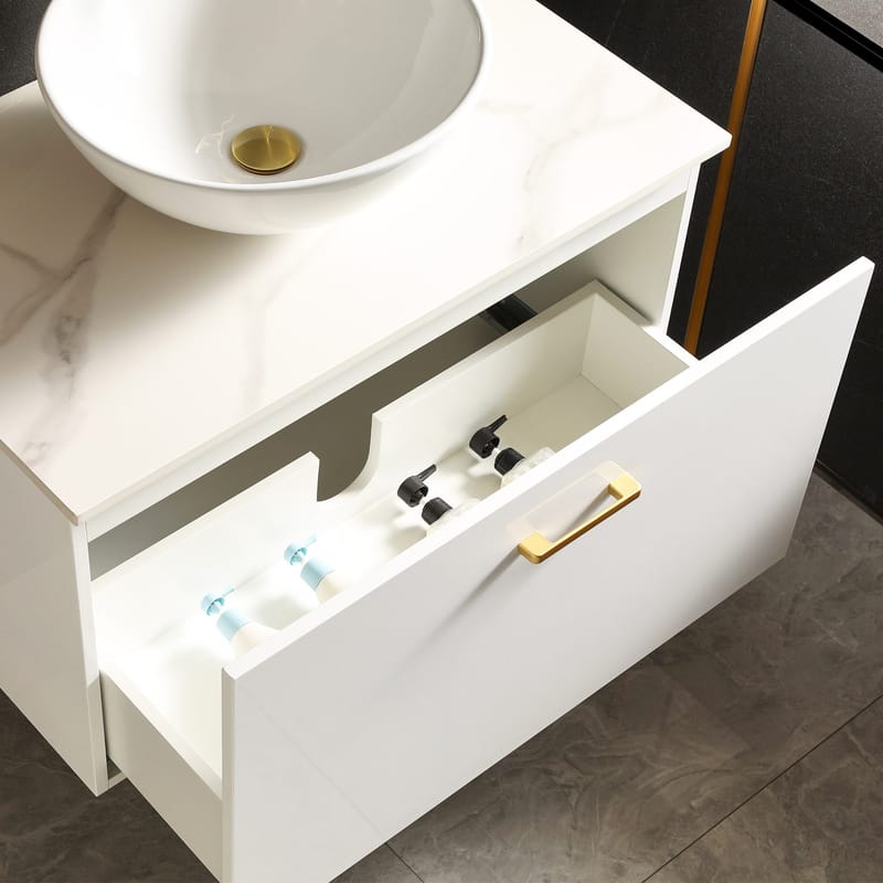 Kommod med tvättställ 60cm | Bänkskiva i sten | Cumulus vit - Hus & renovering - Kök & bad - Badrum - Badrumsmöbler & badrumsinredning - Tvättställsskåp & kommod