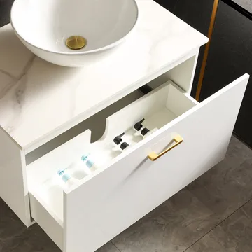 Kommod med tvättställ 60cm | Bänkskiva i sten | Cumulus vit - Hus & renovering - Kök & bad - Badrum - Badrumsmöbler & badrumsinredning - Tvättställsskåp & kommod