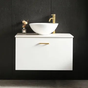 Kommod med tvättställ 60cm | Bänkskiva i sten | Cumulus vit - Hus & renovering - Kök & bad - Badrum - Badrumsmöbler & badrumsinredning - Tvättställsskåp & kommod