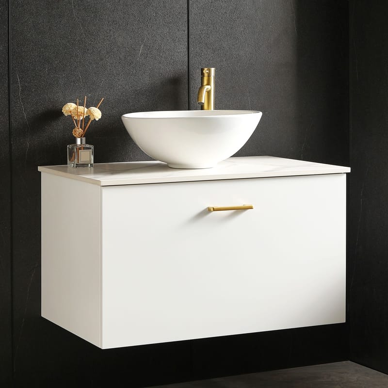 Kommod med tvättställ 60cm | Bänkskiva i sten | Cumulus vit - Hus & renovering - Kök & bad - Badrum - Badrumsmöbler & badrumsinredning - Tvättställsskåp & kommod