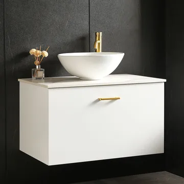 Kommod med tvättställ 60cm | Bänkskiva i sten | Cumulus vit - Hus & renovering - Kök & bad - Badrum - Badrumsmöbler & badrumsinredning - Tvättställsskåp & kommod