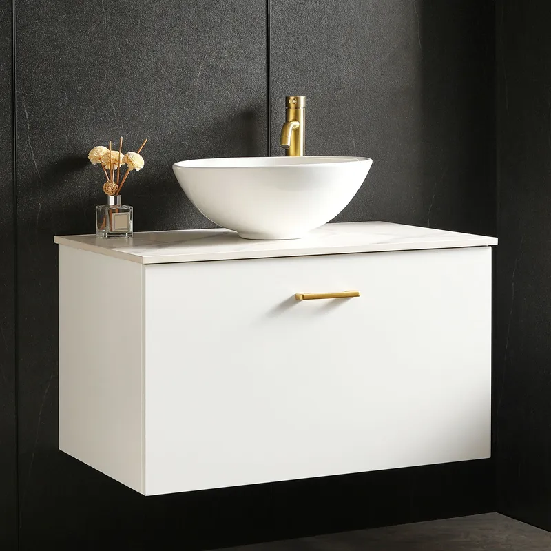 Kommod med tvättställ 60cm | Bänkskiva i sten | Cumulus vit - Hus & renovering - Kök & bad - Badrum - Badrumsmöbler & badrumsinredning - Tvättställsskåp & kommod