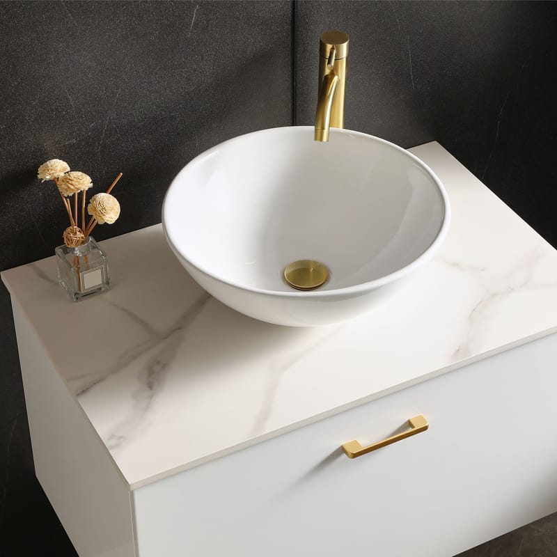 Kommod med tvättställ 60cm | Bänkskiva i sten | Cumulus vit - Hus & renovering - Kök & bad - Badrum - Badrumsmöbler & badrumsinredning - Tvättställsskåp & kommod