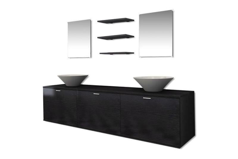 Badrumsmöbler åtta delar med handfat svart - Svart - Hus & renovering - Kök & bad - Badrum - Badrumsmöbler & badrumsinredning - Kompletta möbelpaket badrum
