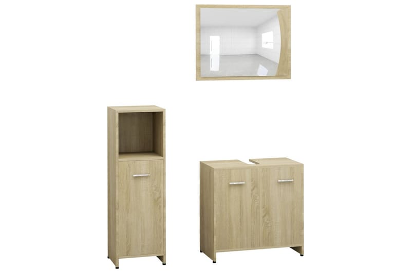 Badrumsmöbler 3 delar sonoma-ek spånskiva - Brun - Kompletta möbelpaket badrum