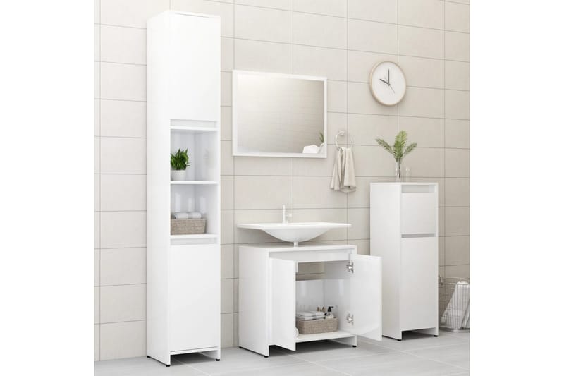 Badrumsmöbler 3 delar vit högglans spånskiva - Vit - Kompletta möbelpaket badrum