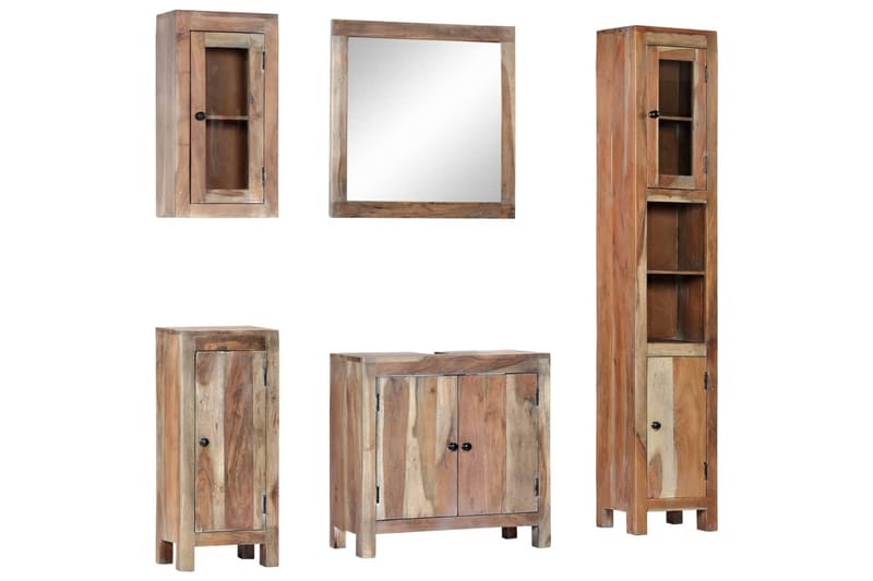 Badrumsmöbler 5 delar massivt akaciaträ - Brun - Hus & renovering - Kök & bad - Badrum - Badrumsmöbler & badrumsinredning - Kompletta möbelpaket badrum