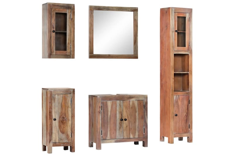 Badrumsmöbler 5 delar massivt akaciaträ - Brun - Hus & renovering - Kök & bad - Badrum - Badrumsmöbler & badrumsinredning - Kompletta möbelpaket badrum