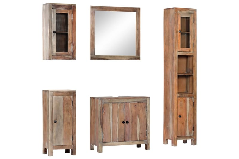 Badrumsmöbler 5 delar massivt akaciaträ - Brun - Hus & renovering - Kök & bad - Badrum - Badrumsmöbler & badrumsinredning - Kompletta möbelpaket badrum