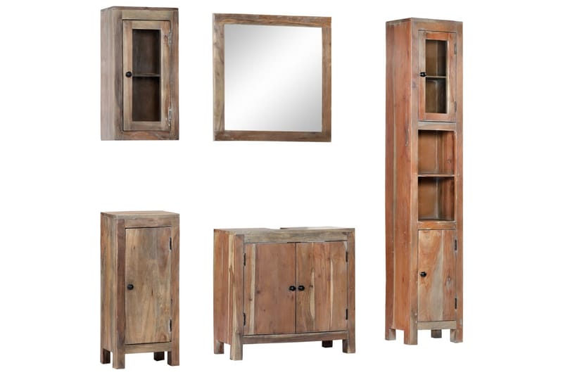 Badrumsmöbler 5 delar massivt akaciaträ - Brun - Hus & renovering - Kök & bad - Badrum - Badrumsmöbler & badrumsinredning - Kompletta möbelpaket badrum