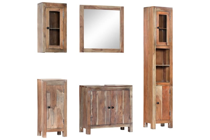 Badrumsmöbler 5 delar massivt akaciaträ - Brun - Hus & renovering - Kök & bad - Badrum - Badrumsmöbler & badrumsinredning - Kompletta möbelpaket badrum
