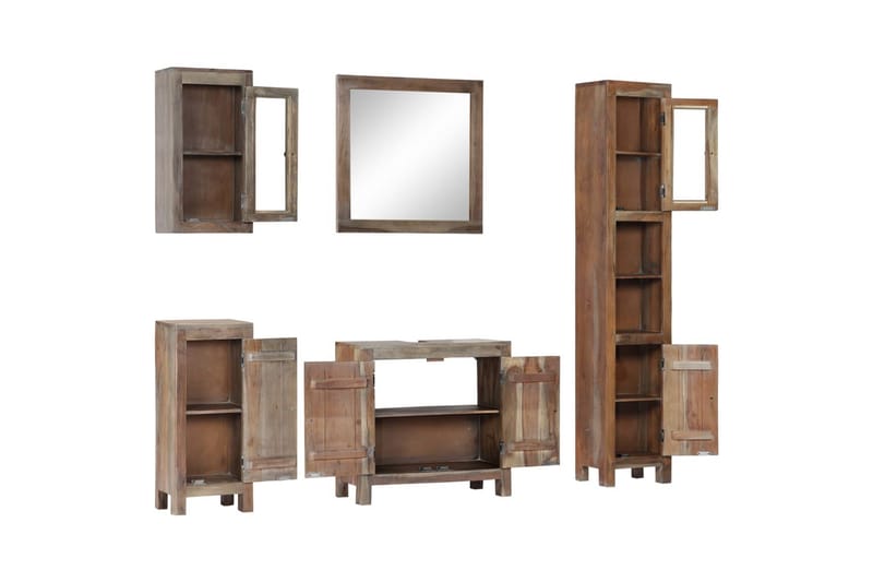 Badrumsmöbler 5 delar massivt akaciaträ - Brun - Hus & renovering - Kök & bad - Badrum - Badrumsmöbler & badrumsinredning - Kompletta möbelpaket badrum