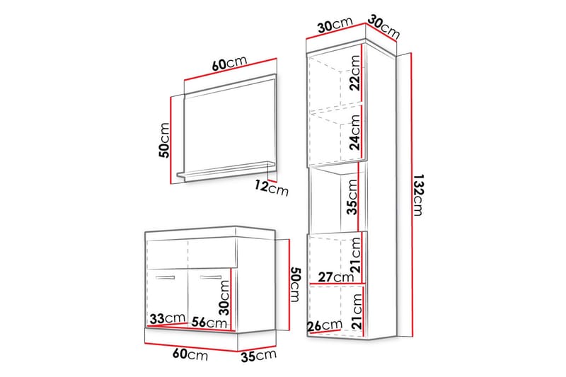Badrumsmöbler Delorimier 35 cm - Vit - Hus & renovering - Kök & bad - Badrum - Badrumsmöbler & badrumsinredning - Kompletta möbelpaket badrum