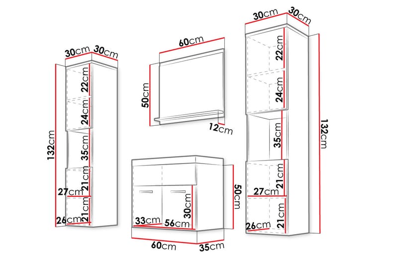 Badrumsmöbler Delorimier XL 35 cm - Vit - Kompletta möbelpaket badrum