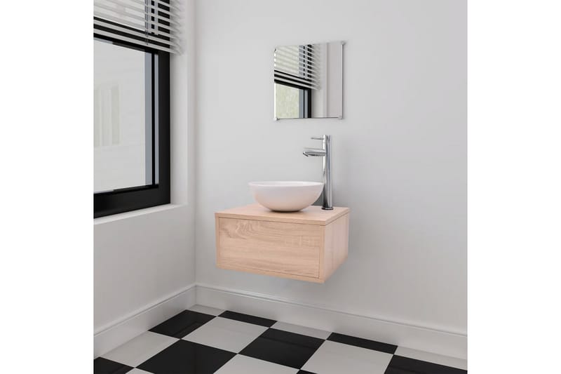 Badrumsmöbler med handfat och kran beige 4 delar - Beige - Hus & renovering - Kök & bad - Badrum - Badrumsmöbler & badrumsinredning - Kompletta möbelpaket badrum