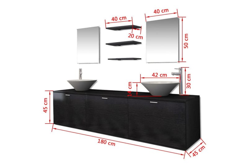 Badrumsmöbler med handfat och kran svart 10 delar - Svart - Hus & renovering - Kök & bad - Badrum - Badrumsmöbler & badrumsinredning - Kompletta möbelpaket badrum