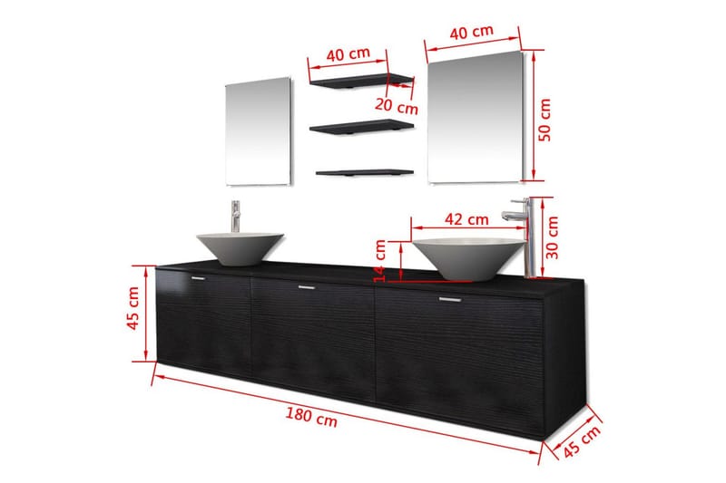 Badrumsmöbler med handfat och kran svart 10 delar - Svart - Kompletta möbelpaket badrum