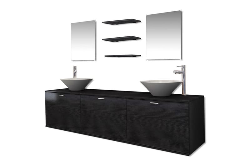 Badrumsmöbler med handfat och kran svart 10 delar - Svart - Hus & renovering - Kök & bad - Badrum - Badrumsmöbler & badrumsinredning - Kompletta möbelpaket badrum