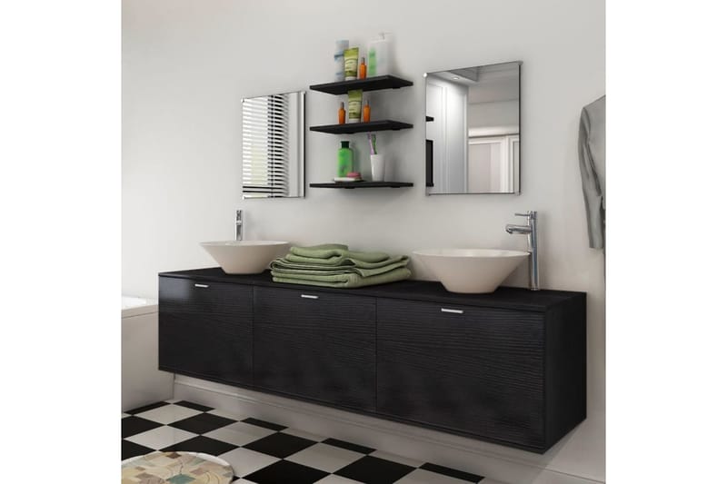 Badrumsmöbler med handfat och kran svart 10 delar - Svart - Hus & renovering - Kök & bad - Badrum - Badrumsmöbler & badrumsinredning - Kompletta möbelpaket badrum