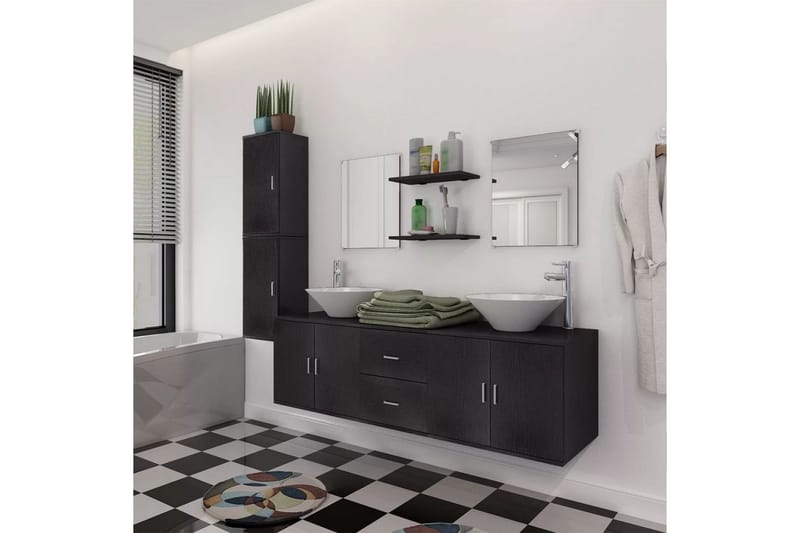 Badrumsmöbler med handfat och kran svart 11 delar - Svart - Hus & renovering - Kök & bad - Badrum - Badrumsmöbler & badrumsinredning - Kompletta möbelpaket badrum