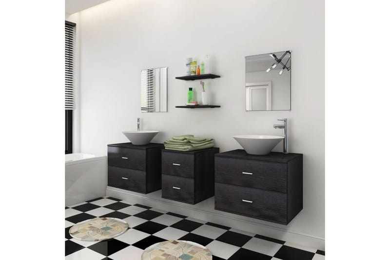 Badrumsmöbler med handfat och kran svart 9 delar - Svart - Hus & renovering - Kök & bad - Badrum - Badrumsmöbler & badrumsinredning - Kompletta möbelpaket badrum